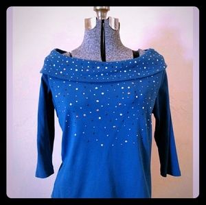 Studded, boatneck, 3/4 sleeve top